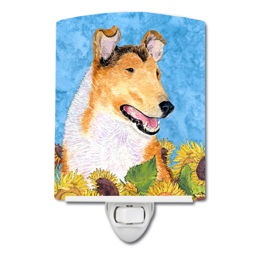 Collie Smooth in Summer Flowers Ceramic Night Light