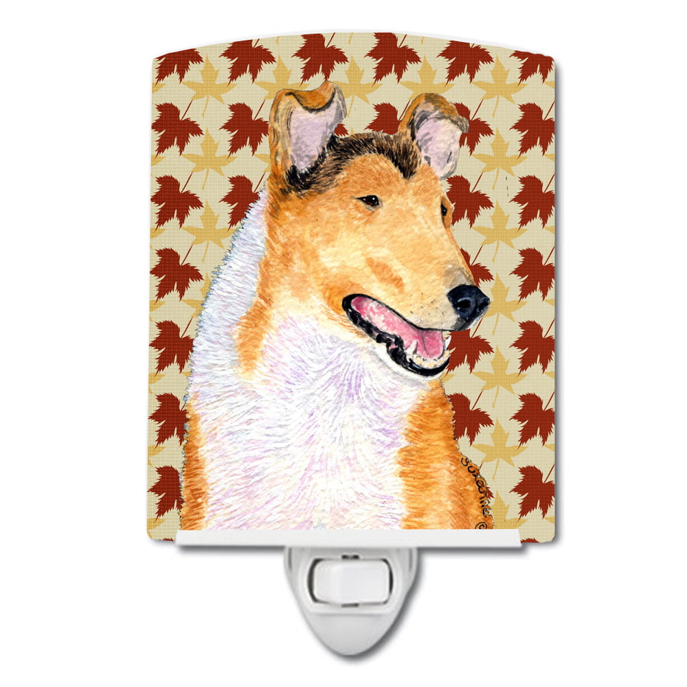 Collie Smooth Fall Leaves Portrait Ceramic Night Light