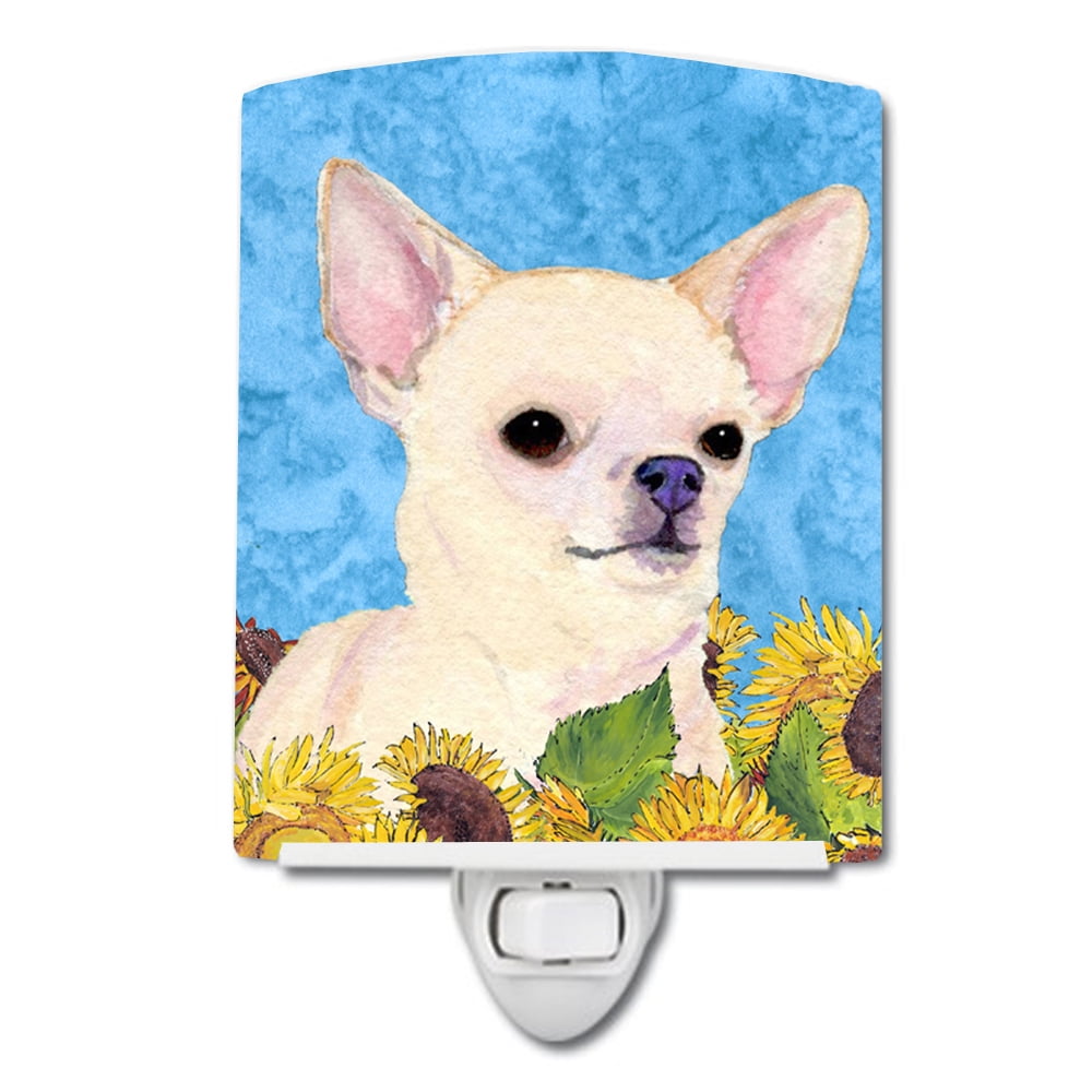 Chihuahua in Summer Flowers Ceramic Night Light