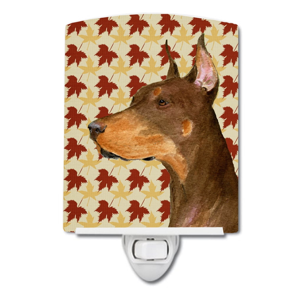 Doberman Fall Leaves Portrait Ceramic Night Light