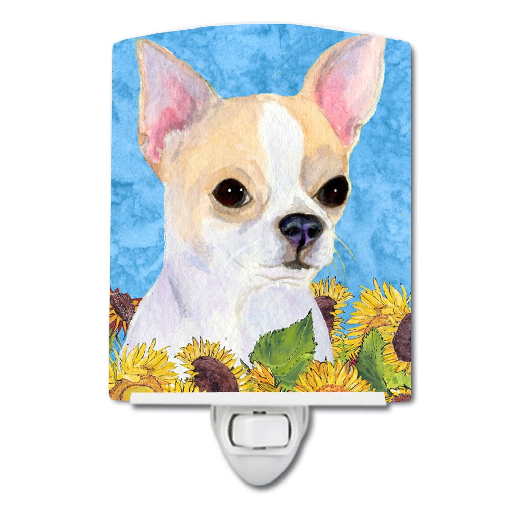 Chihuahua in Summer Flowers Ceramic Night Light