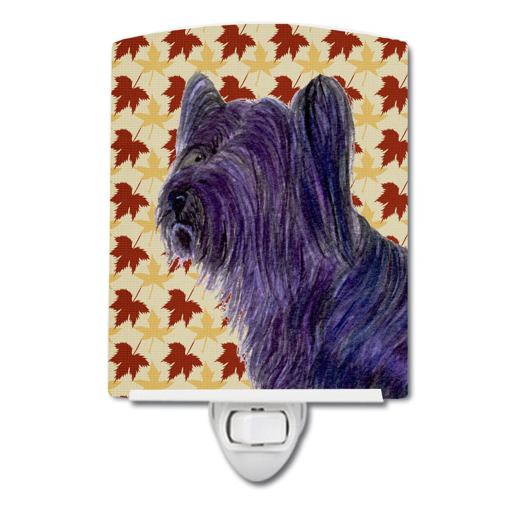 Skye Terrier Fall Leaves Portrait Ceramic Night Light