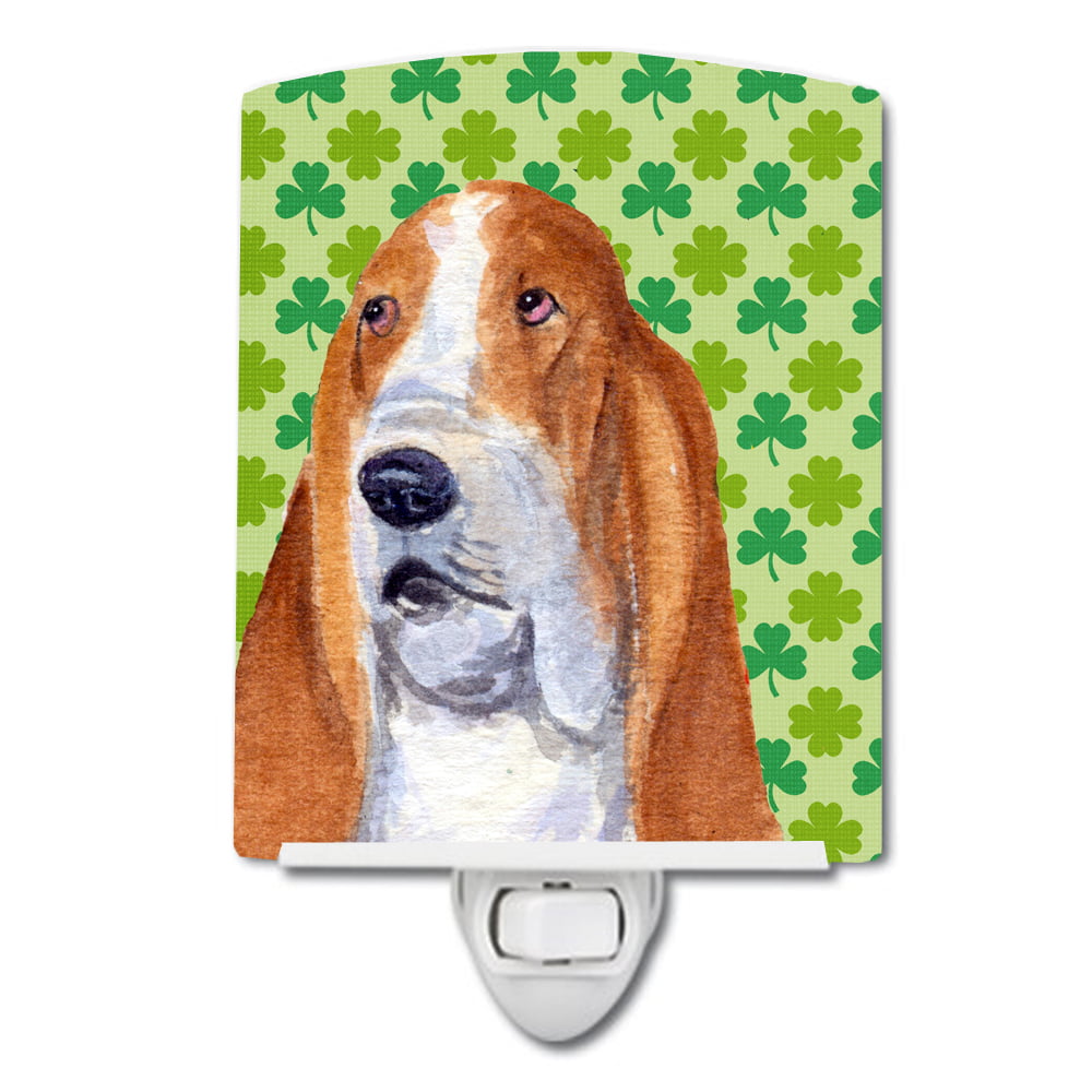 Basset Hound St. Patricks Day Shamrock Portrait Ceramic Night Light