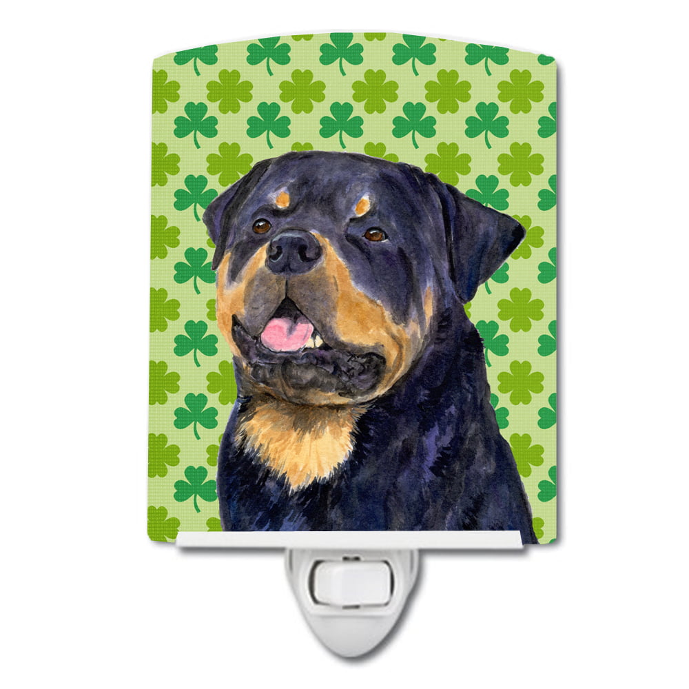 Rottweiler St. Patricks Day Shamrock Portrait Ceramic Night Light