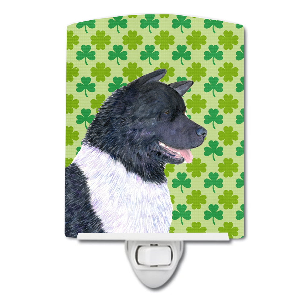 Akita St. Patricks Day Shamrock Portrait Ceramic Night Light