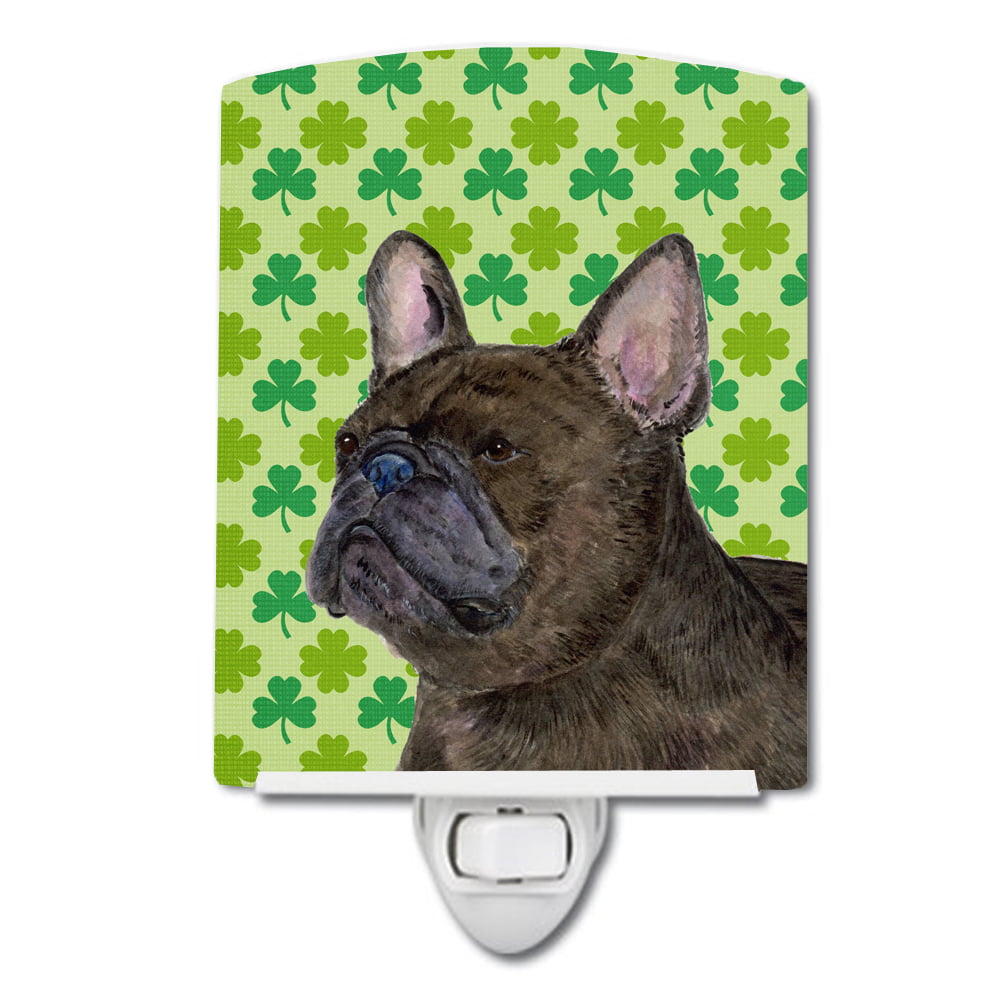 French Bulldog St. Patricks Day Shamrock Portrait Ceramic Night Light