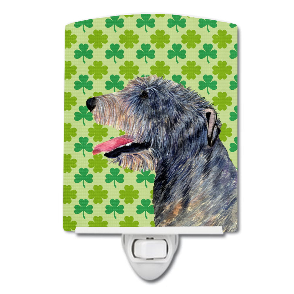 Irish Wolfhound St. Patricks Day Shamrock Portrait Ceramic Night Light