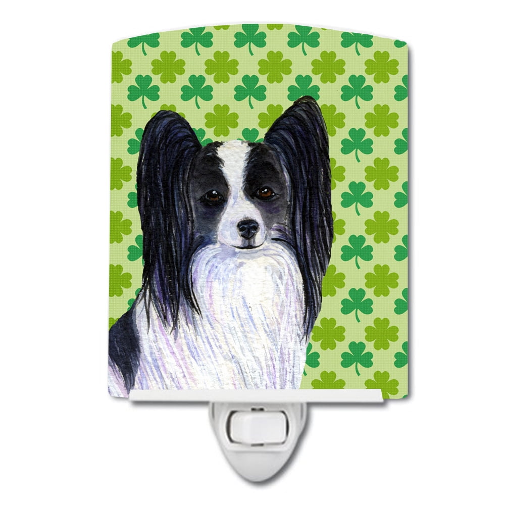Papillon St. Patricks Day Shamrock Portrait Ceramic Night Light