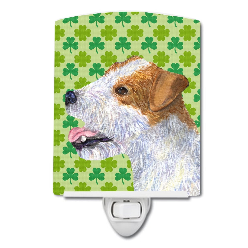 Jack Russell Terrier St. Patricks Day Shamrock Portrait Ceramic Night Light
