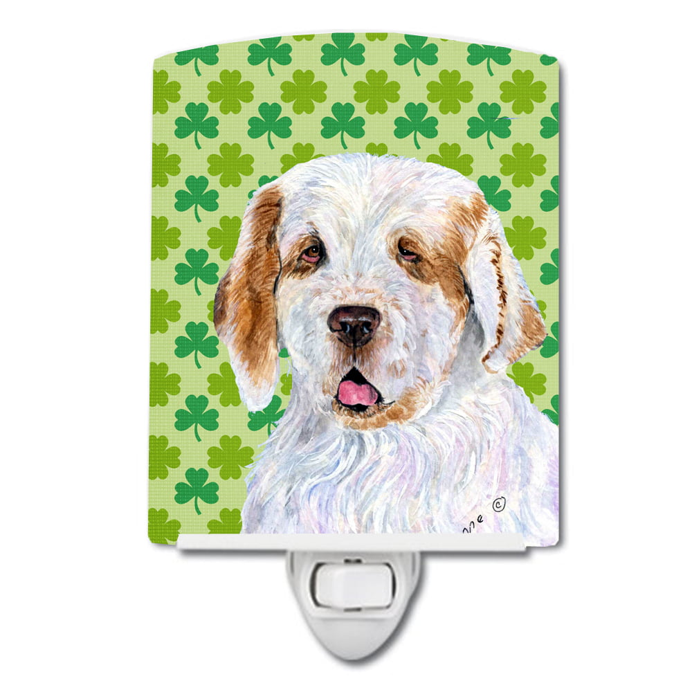 Clumber Spaniel St. Patricks Day Shamrock Portrait Ceramic Night Light