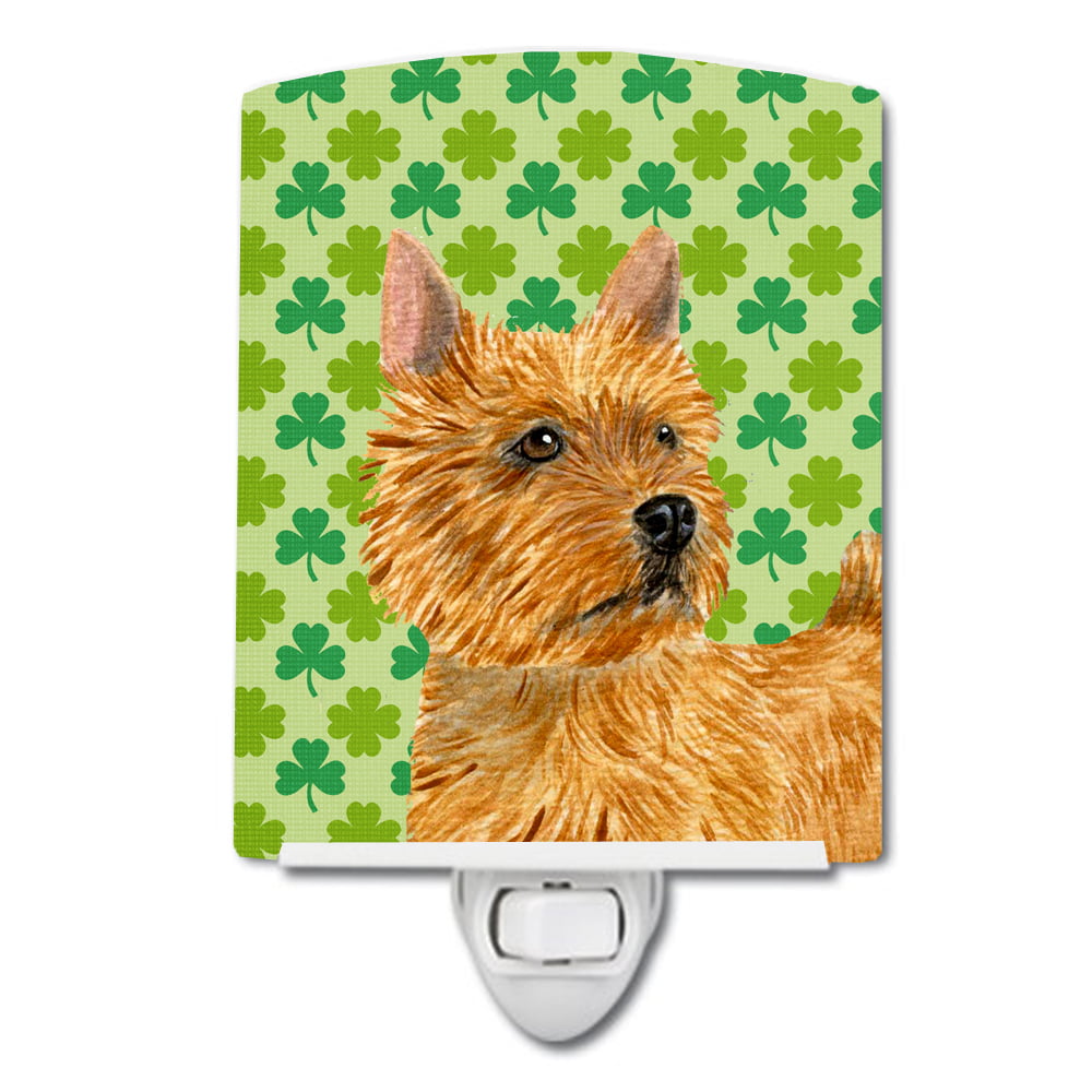 Norwich Terrier St. Patricks Day Shamrock Portrait Ceramic Night Light