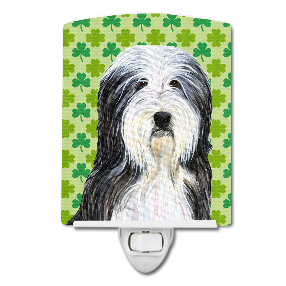 Bearded Collie St. Patricks Day Shamrock Portrait Ceramic Night Light