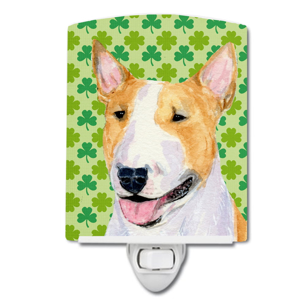 Bull Terrier St. Patricks Day Shamrock Portrait Ceramic Night Light