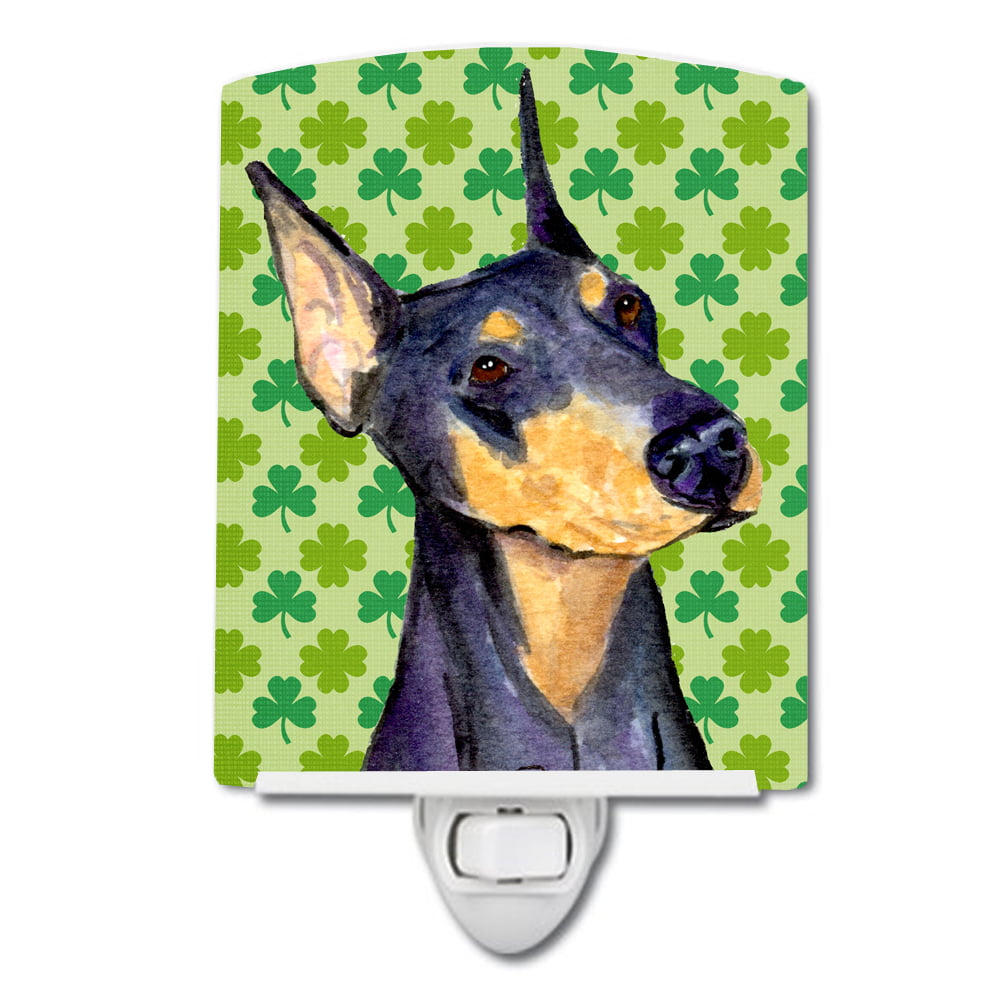 Doberman St. Patricks Day Shamrock Portrait Ceramic Night Light