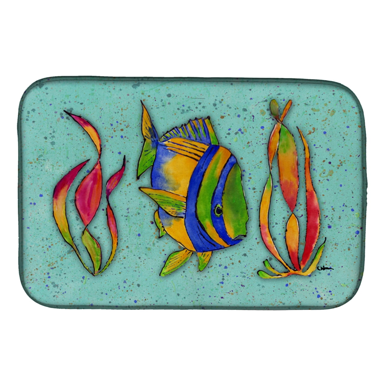 8569DDM Tropical Fish on Teal Dish Drying Mat