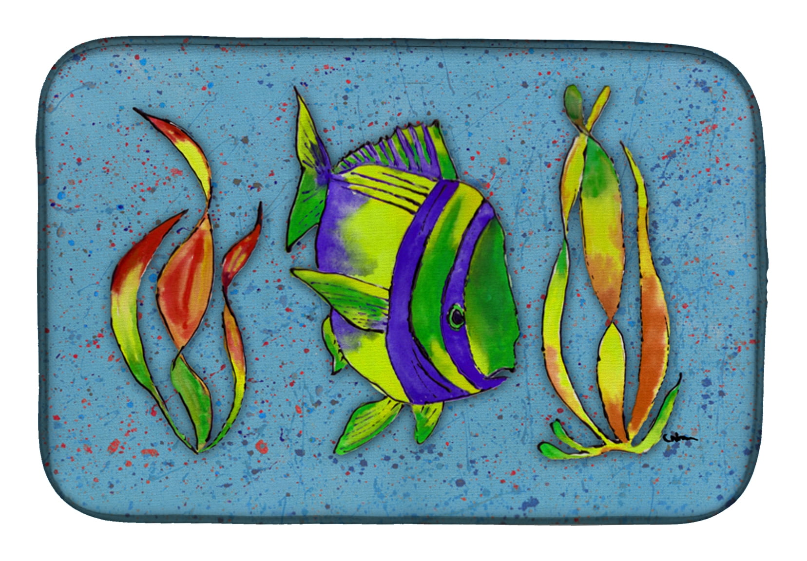 8570DDM Tropical Fish on Blue Dish Drying Mat