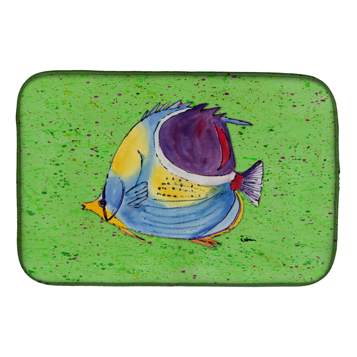Tropical Fish on Green Dish Drying Mat