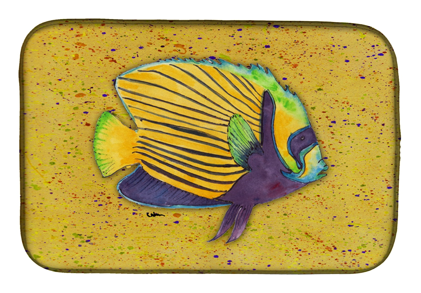 8577DDM Tropical Fish on Mustard Dish Drying Mat