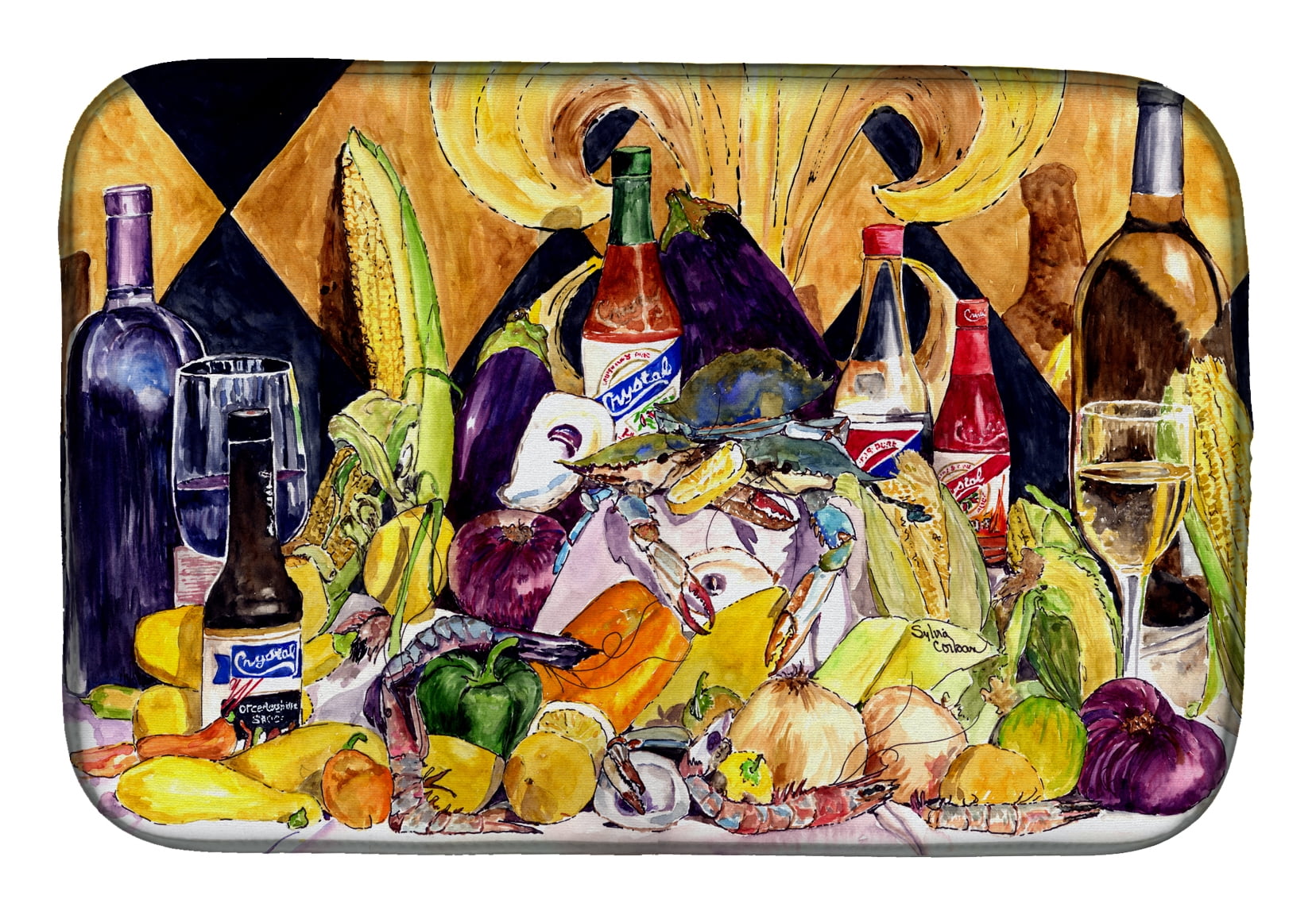 Crystal Hot Sauce With Fleur De Lis & Wine Dish Drying Mat