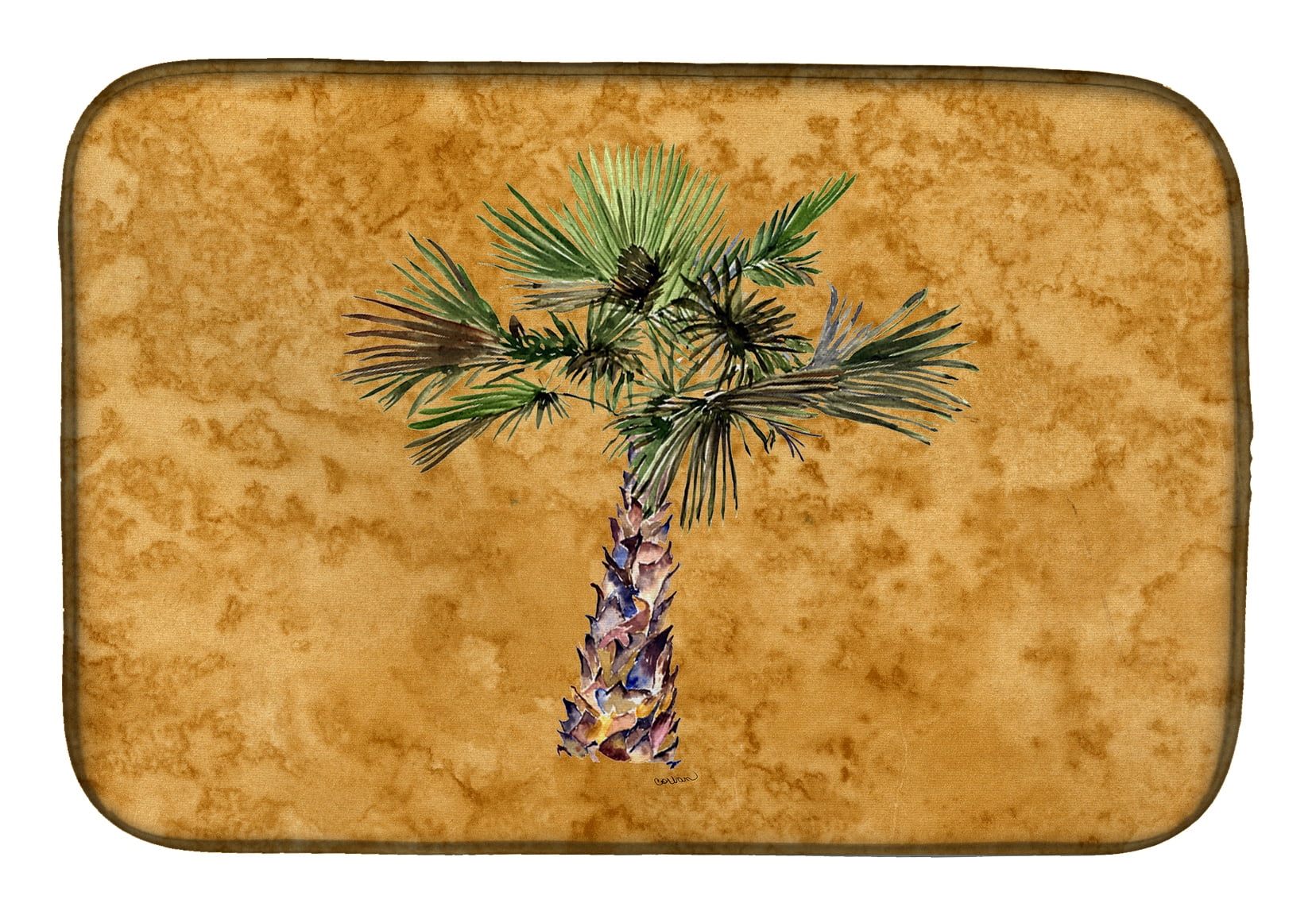 Palm Tree on Gold Dish Drying Mat