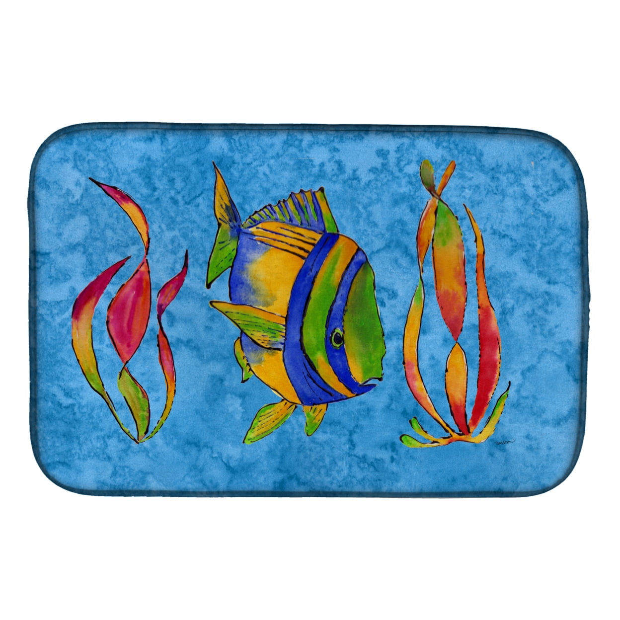 Troical Fish & Seaweed on Blue Dish Drying Mat