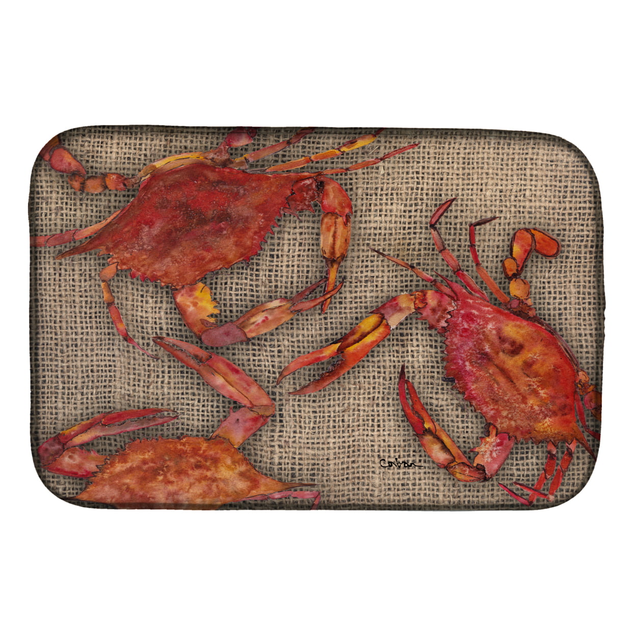 8742DDM Cooked Crabs on Faux Burlap Dish Drying Mat