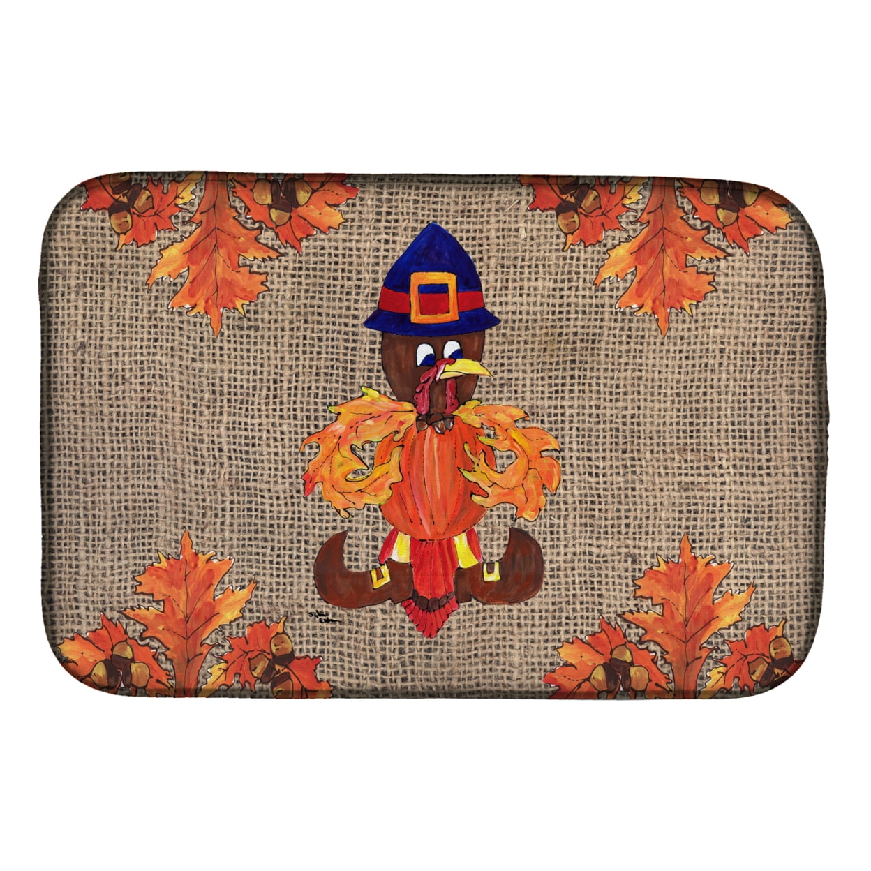Thanksgiving Turkey Pilgram Fleur De Lis Dish Drying Mat