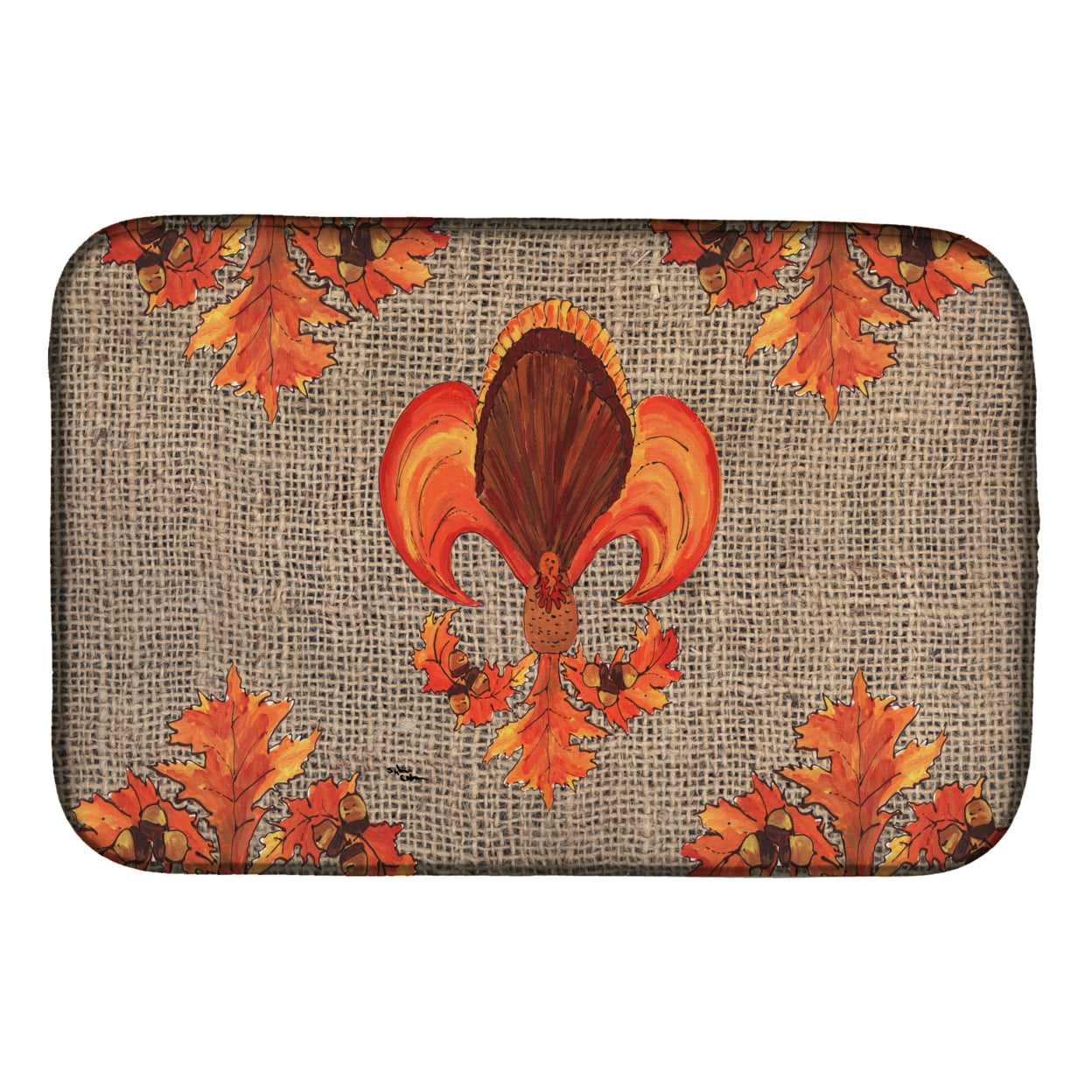 Thanksgiving Turkey Fleur De Lis Dish Drying Mat
