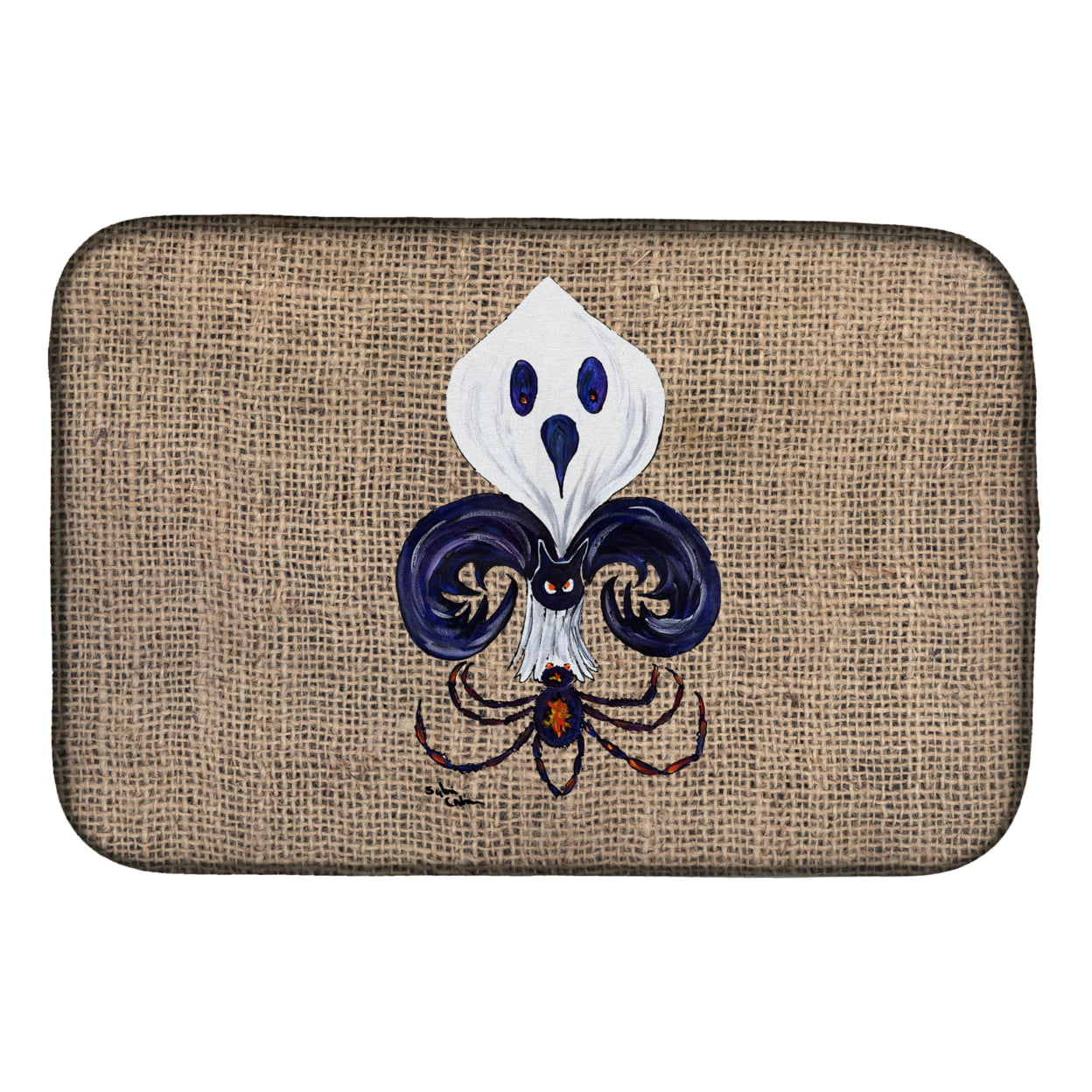 8749DDM Halloween Ghost Spider Bat Fleur De Lis Dish Drying Mat