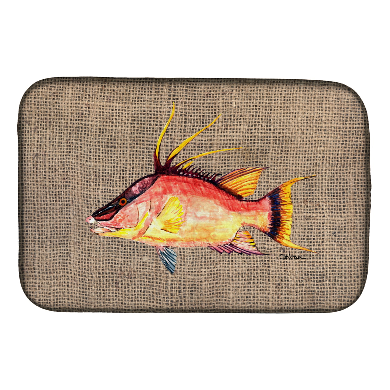 Hog Snapper on Faux Burlap Dish Drying Mat