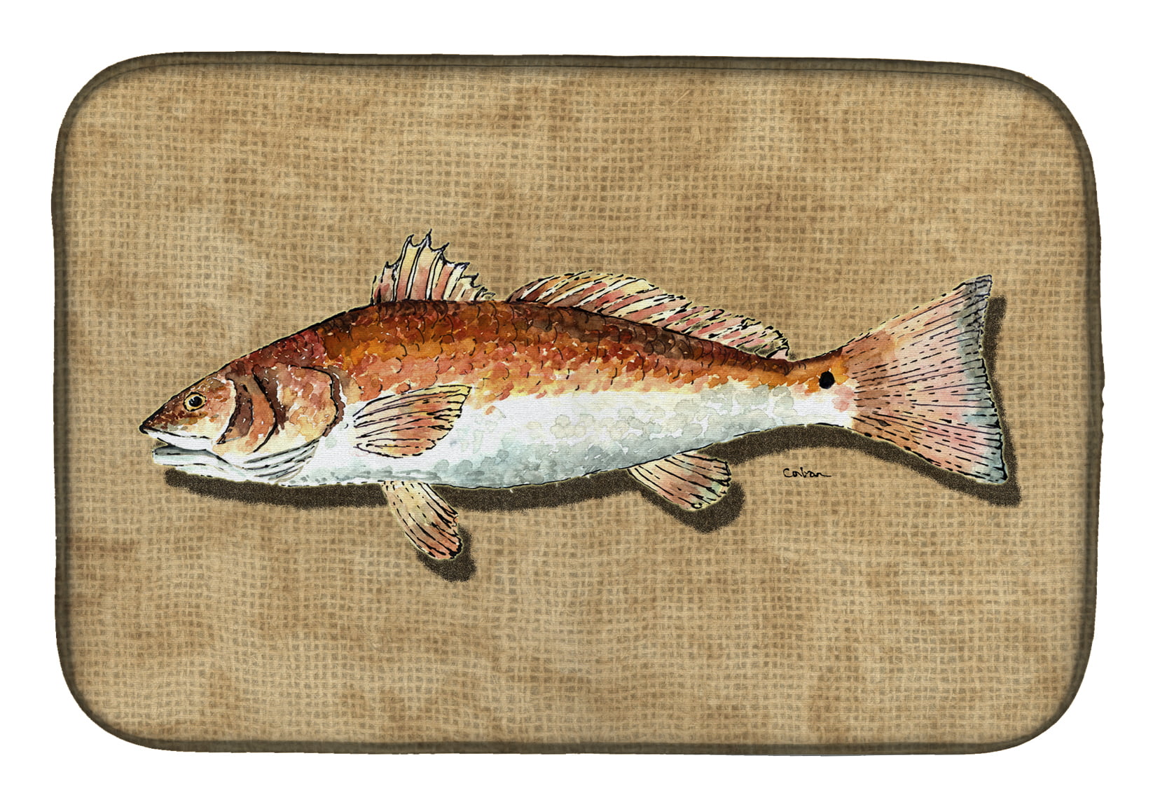 Red Fish Dish Drying Mat