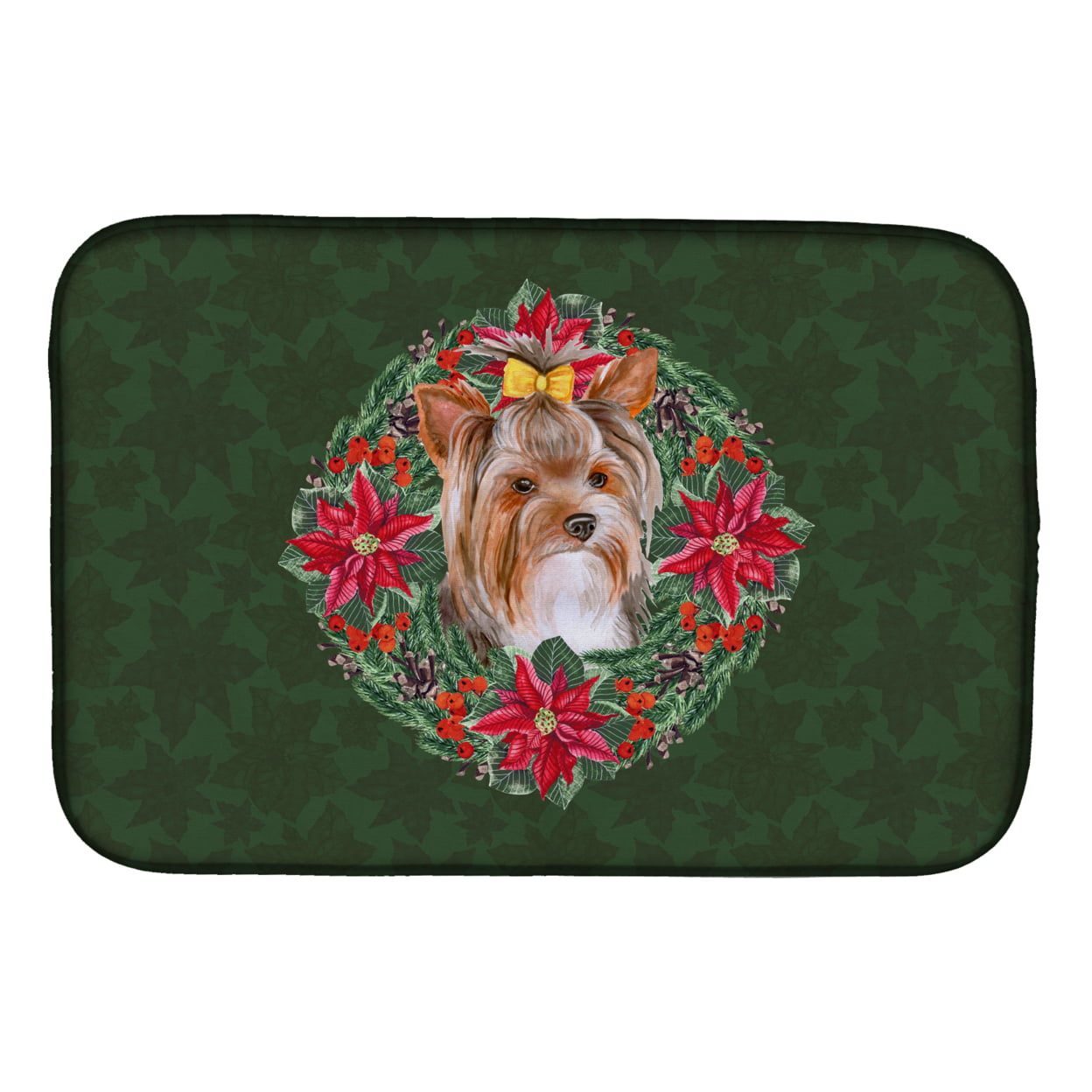 Yorkshire Terrier No.2 Poinsetta Wreath Dish Drying Mat