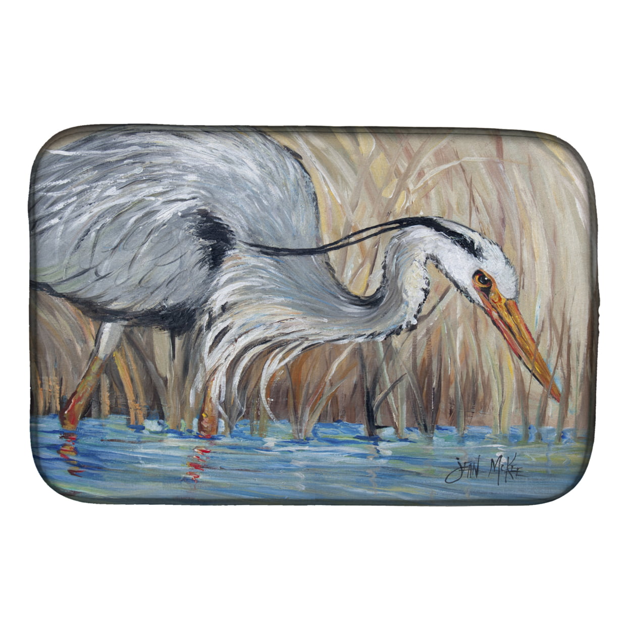 Picture of Carolines Treasures JMK1013DDM Blue Heron in the Reeds Dish Drying Mat