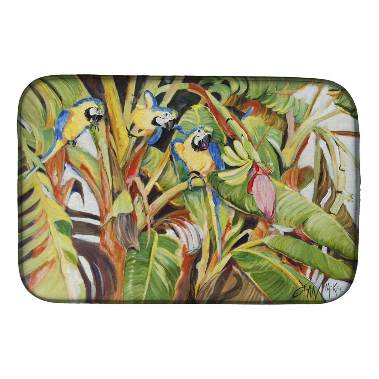 Picture of Carolines Treasures JMK1010DDM Three Blue Parrots Dish Drying Mat