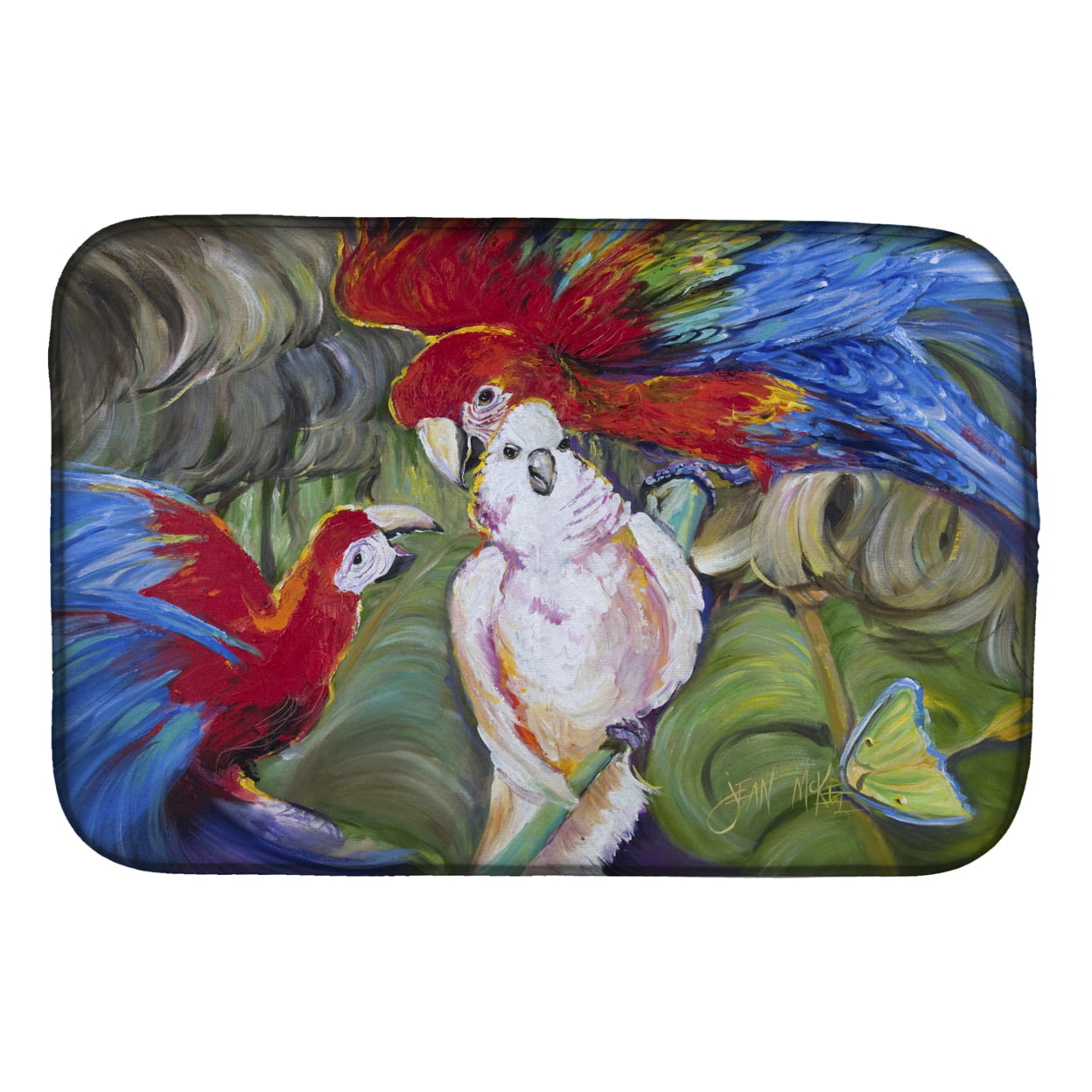 Picture of Carolines Treasures JMK1018DDM Menage-a-trois Parrots Dish Drying Mat