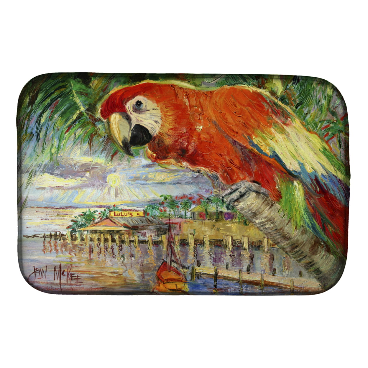 Picture of Carolines Treasures JMK1134DDM Red Parrot at Lulus Dish Drying Mat