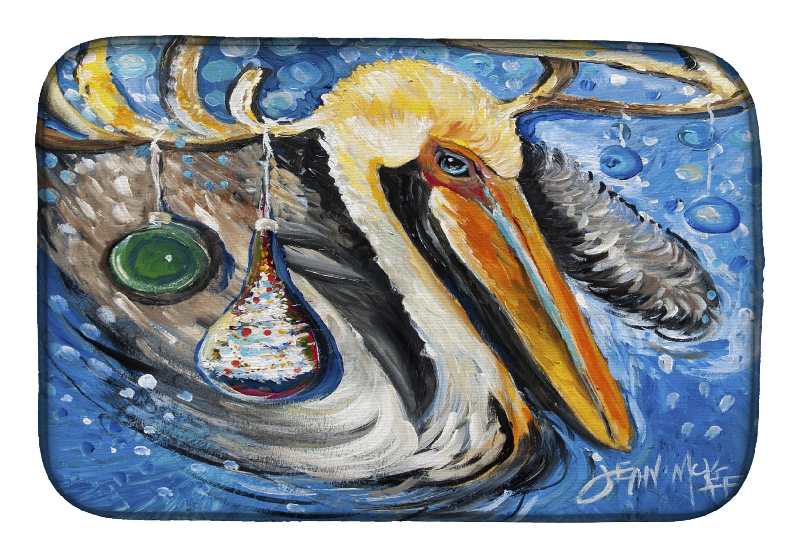 Picture of Carolines Treasures JMK1020DDM Pelican Dressed as a Reindeer Dish Drying Mat