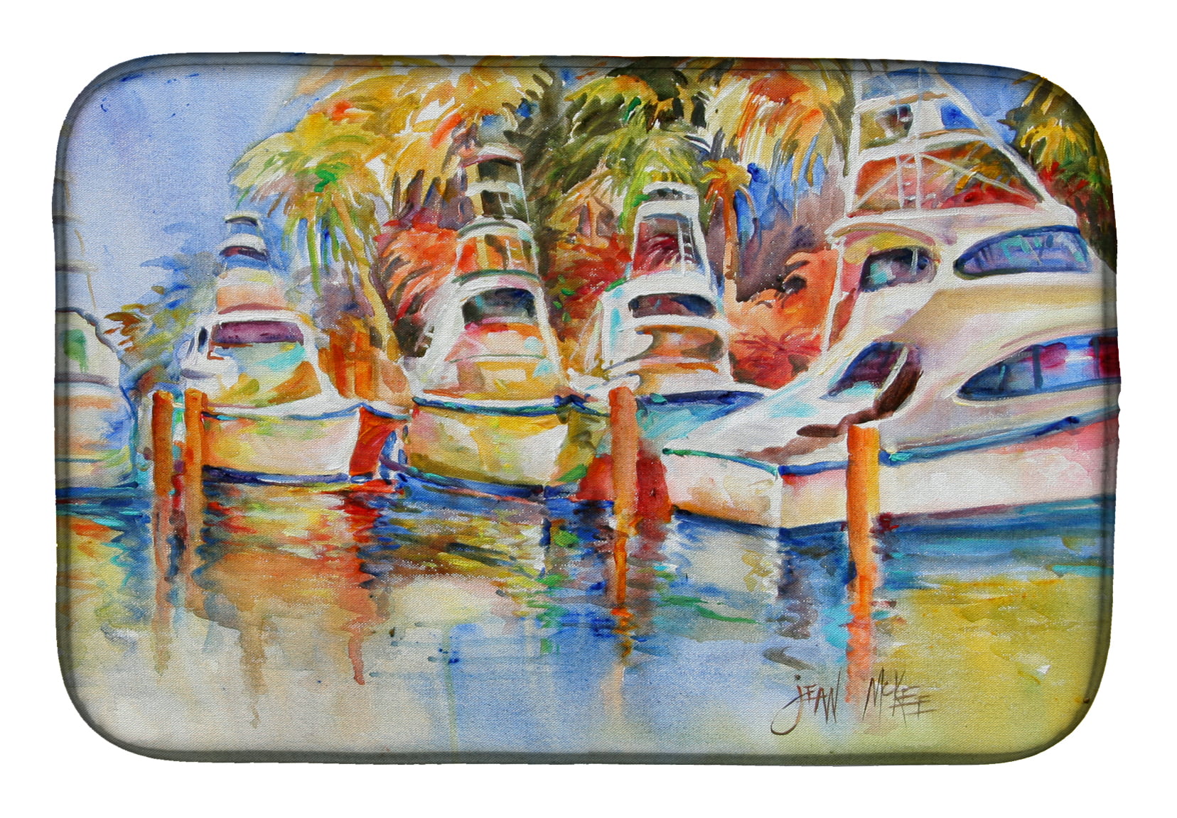 Picture of Carolines Treasures JMK1052DDM Deep Sea Fishing Boats at the Dock Dish Drying Mat
