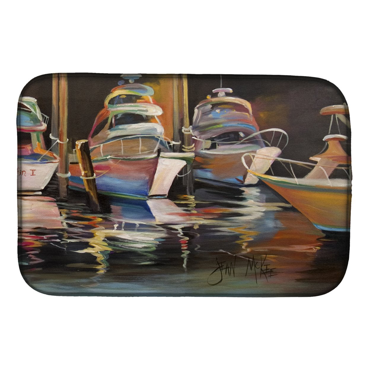 Picture of Carolines Treasures JMK1076DDM Sea Chase Deep Sea Fishing Boats Dish Drying Mat