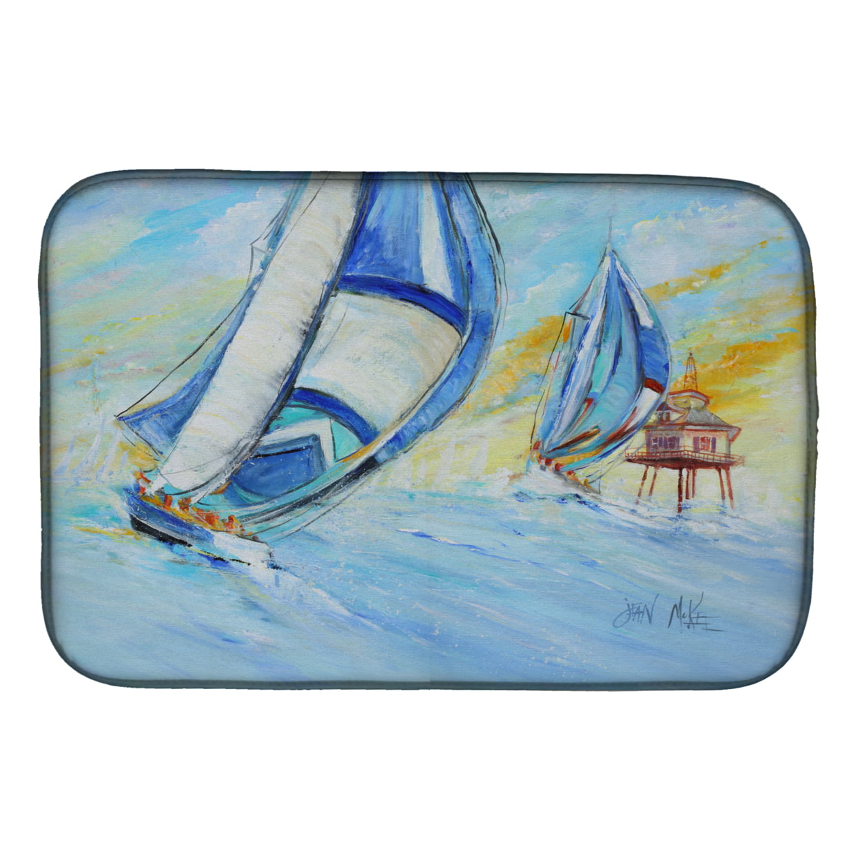 Picture of Carolines Treasures JMK1005DDM Sailboats & Middle Bay Lighthouse Dish Drying Mat