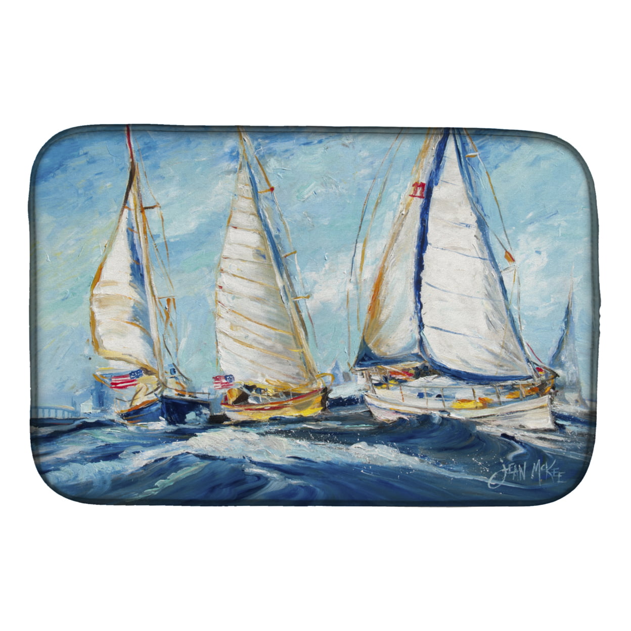 Picture of Carolines Treasures JMK1027DDM Roll Me over Sailboats Dish Drying Mat