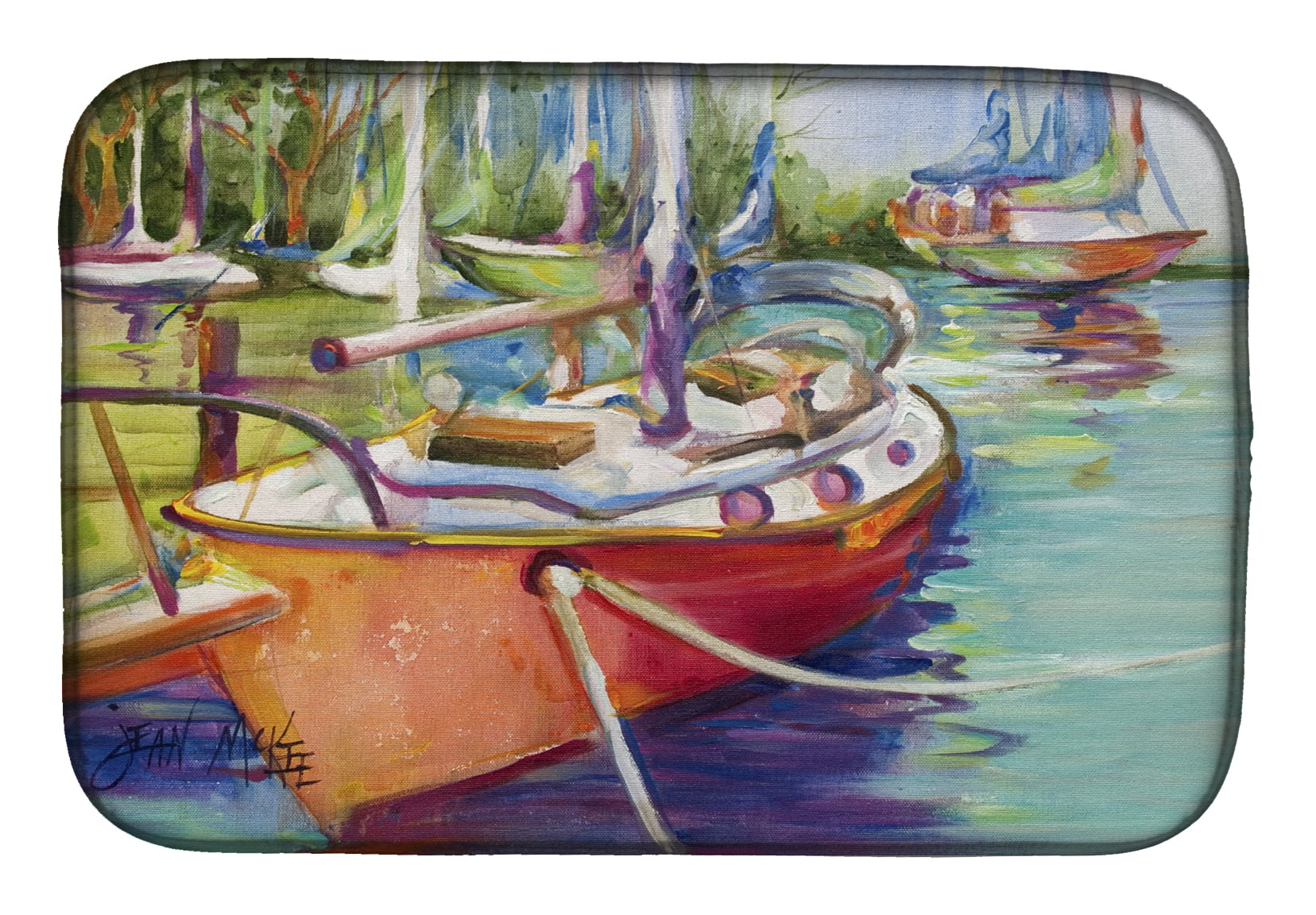 Picture of Carolines Treasures JMK1028DDM Red Sailboat Dish Drying Mat