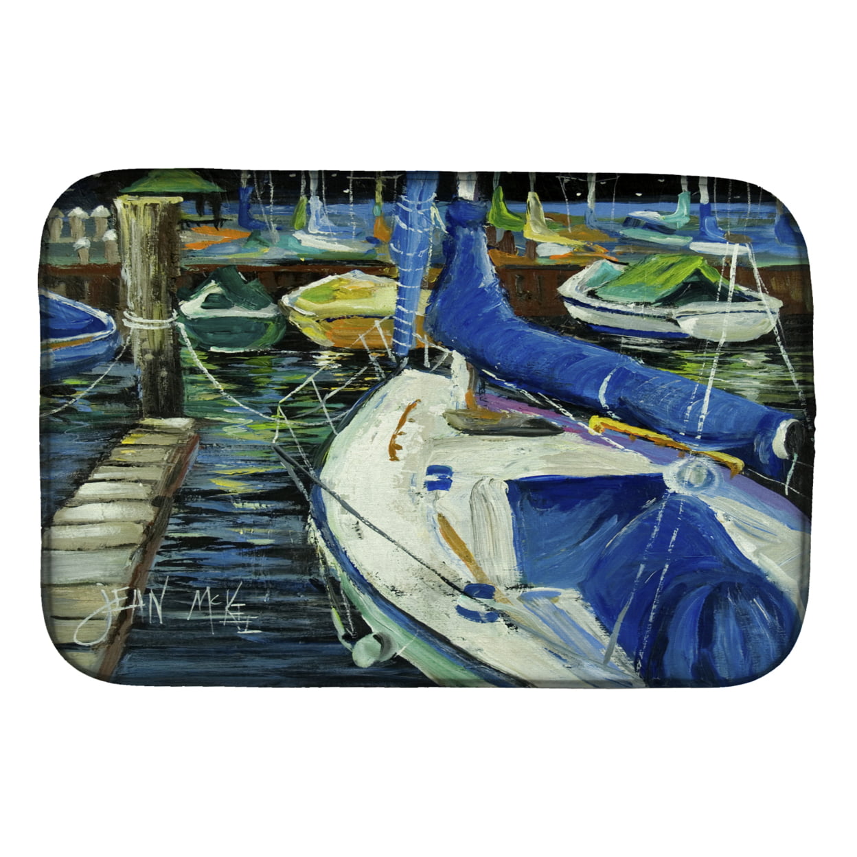 Picture of Carolines Treasures JMK1031DDM Night on the Docks Sailboat Dish Drying Mat