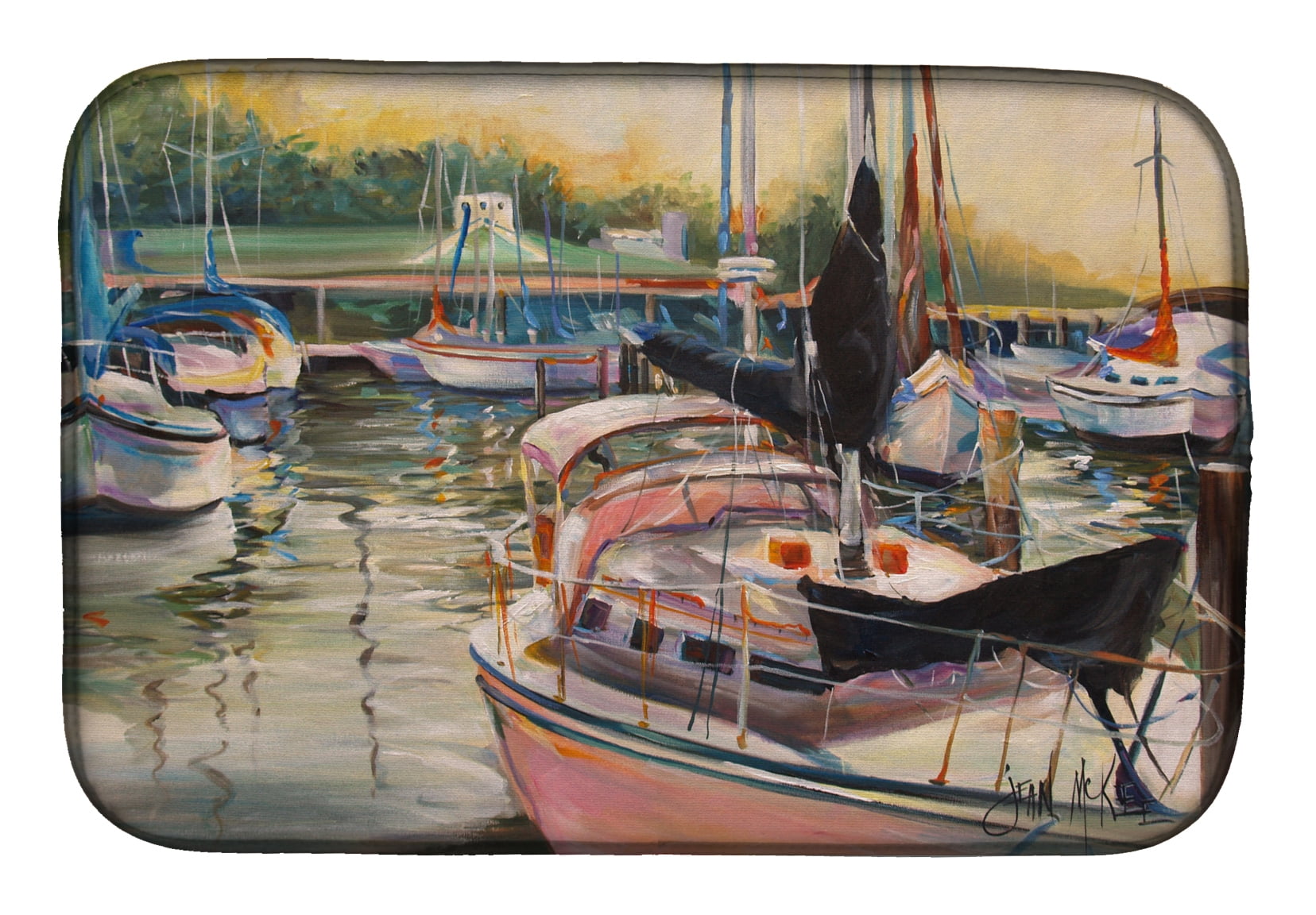 Picture of Carolines Treasures JMK1032DDM Black Sails Sailboat Dish Drying Mat