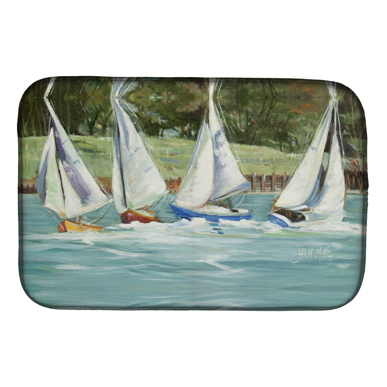 Picture of Carolines Treasures JMK1035DDM Sailboats on the Bay Dish Drying Mat