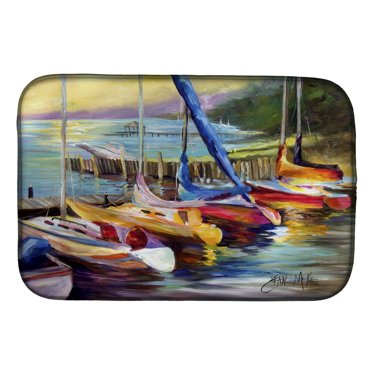Picture of Carolines Treasures JMK1036DDM Sailboats at Sunset Dish Drying Mat