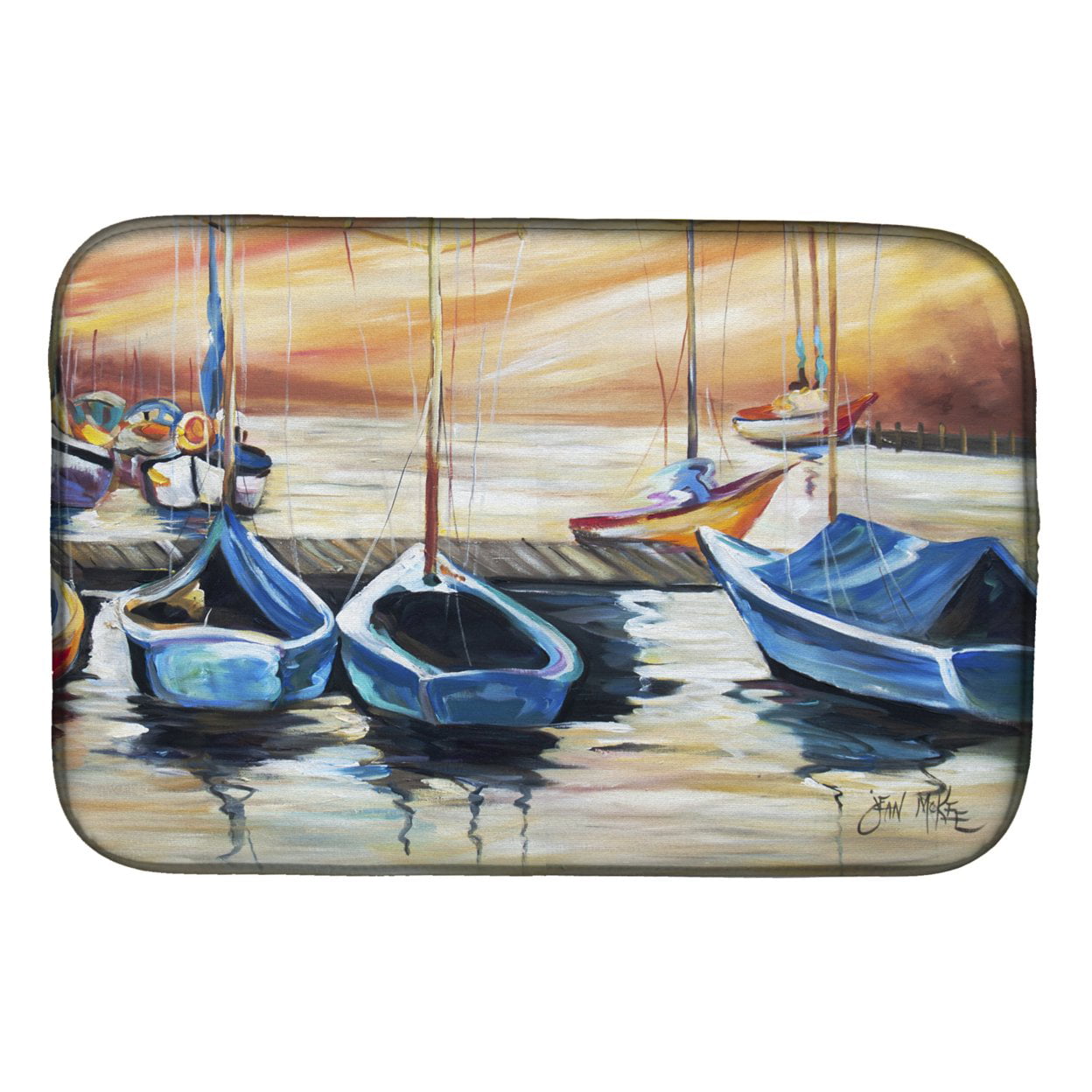 Picture of Carolines Treasures JMK1038DDM Beach View With Sailboats Dish Drying Mat