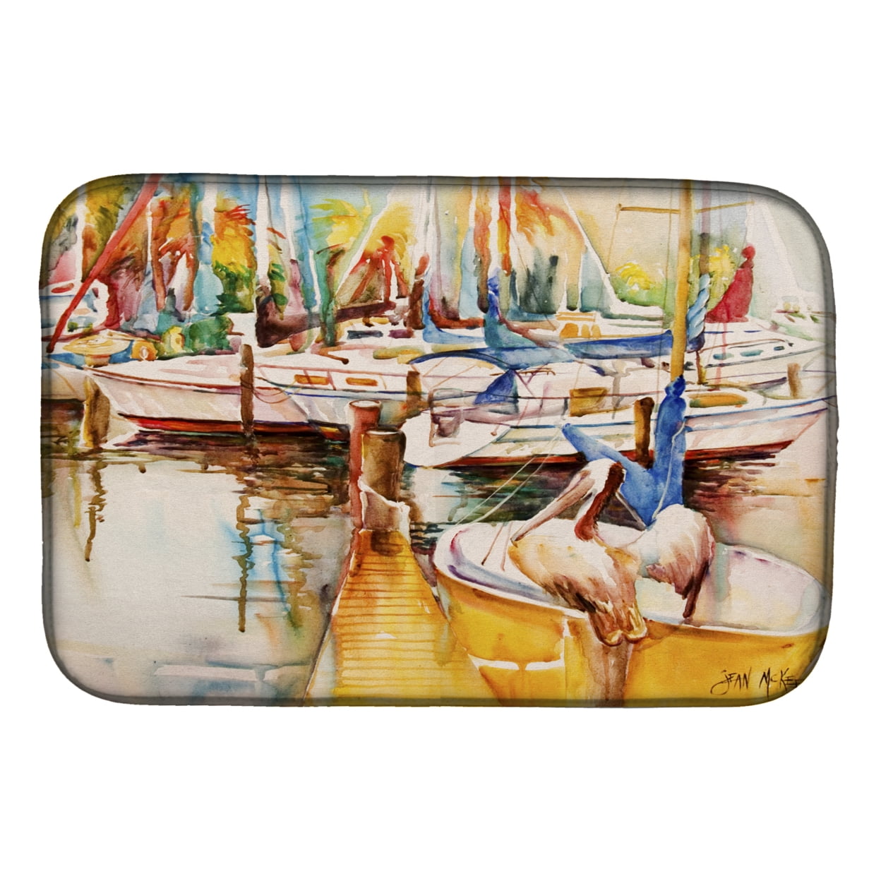 Picture of Carolines Treasures JMK1042DDM Sailboat With Pelican Golden Days Dish Drying Mat