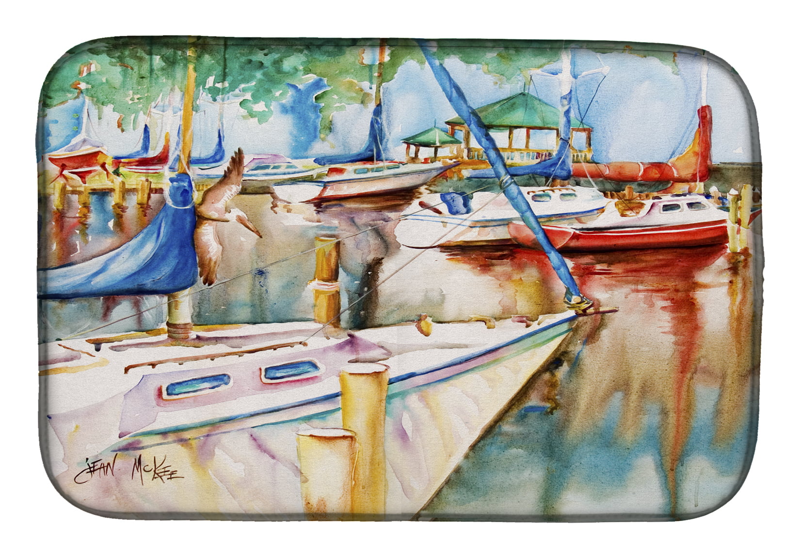 Picture of Carolines Treasures JMK1043DDM Sailboats at the Gazebo Dish Drying Mat