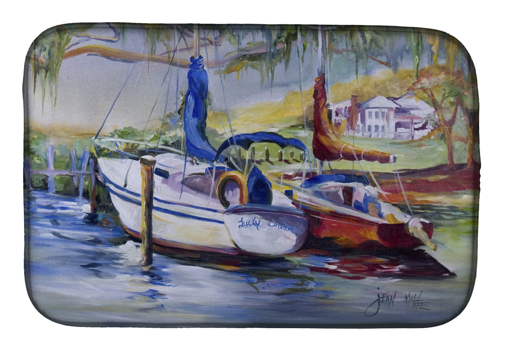 Picture of Carolines Treasures JMK1053DDM Lucky Dream Sailboat Dish Drying Mat